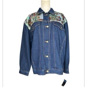 Vintage 1991 IB Diffusion Sequin Beaded Denim Jean Jacket NWT Size 12 Oversized
